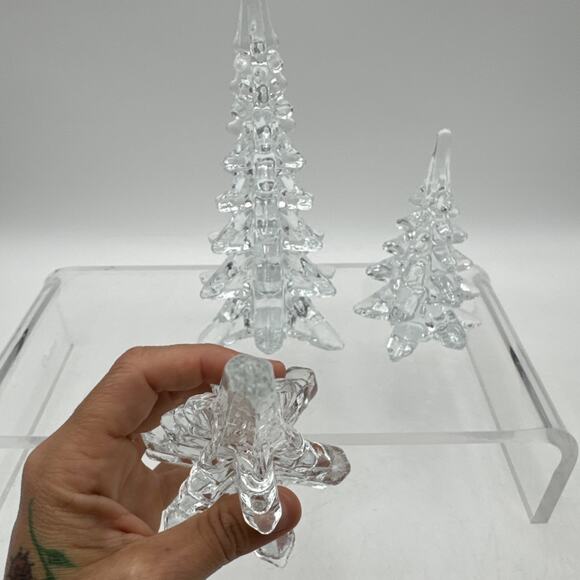 Set of 3 VTG Lead Crystal Christmas Trees 1970’s Heavy Art Glass Clear - Picture 9 of 11